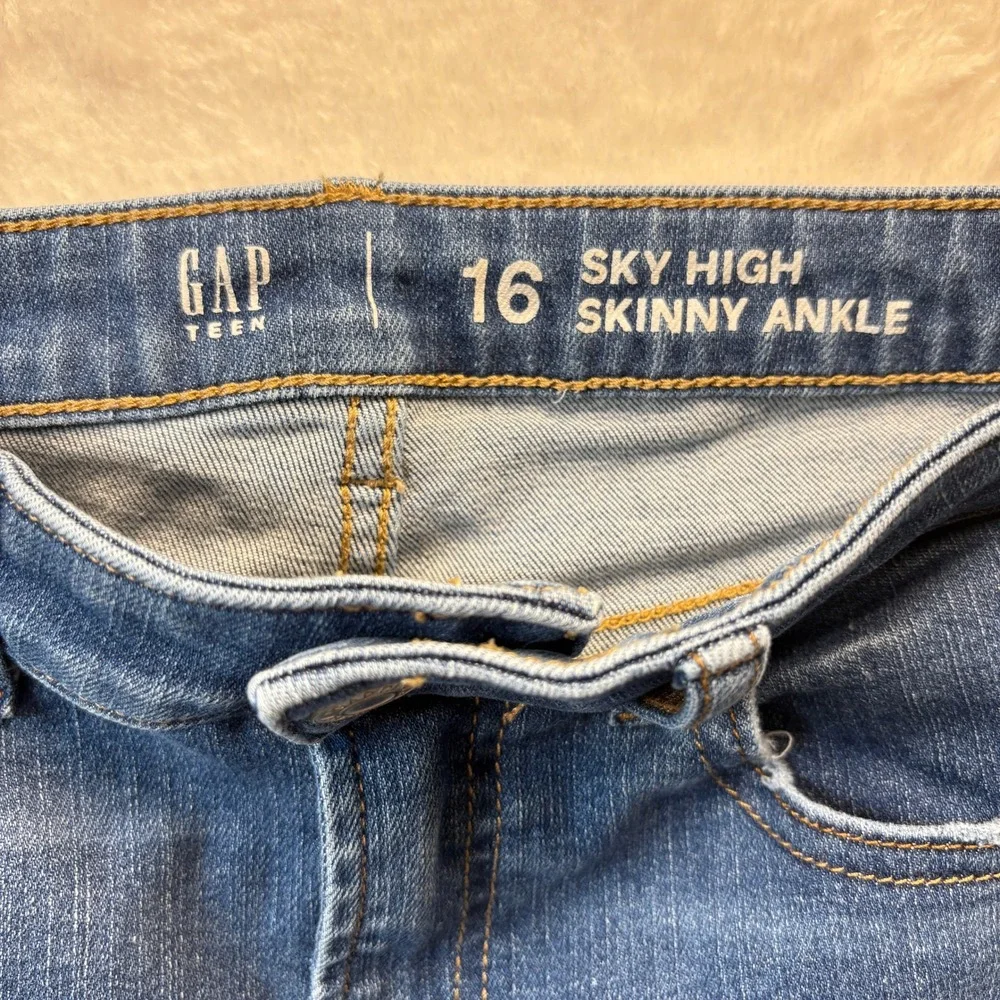 Gap Teen Jeans Girls Sz 16 Blue Sky High Skinny‎ Ankle Distressed Raw Hem Denim